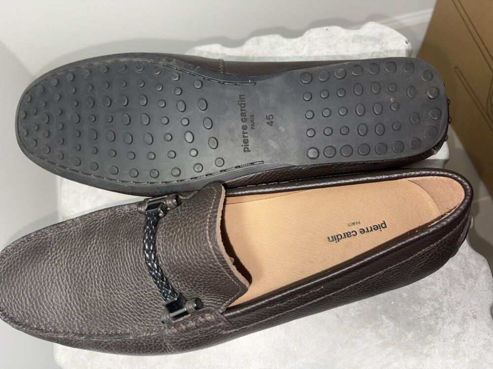 NEW Pierre Cardin Leather Driving Loafers Braided Strap Sz 45 EU 11 US